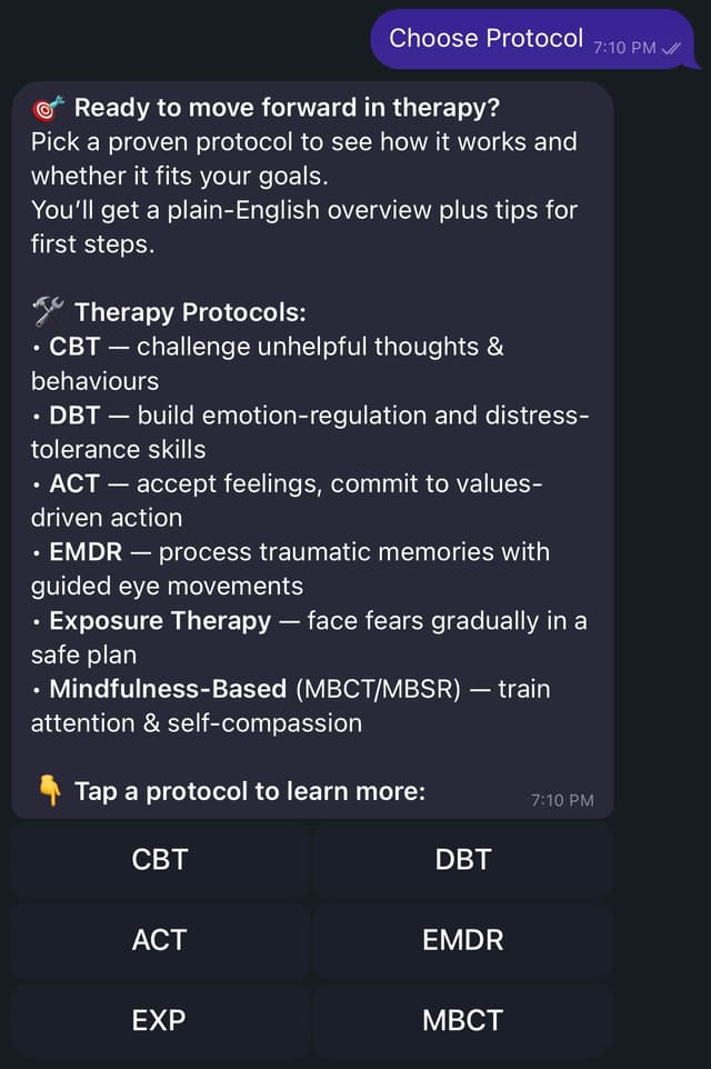 Protocol selection screen